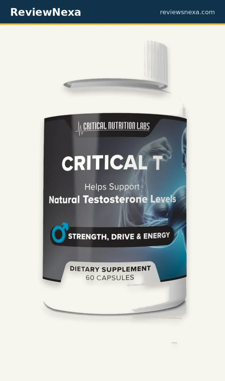 Critical T bottle — official product photo with ReviewNexa branding