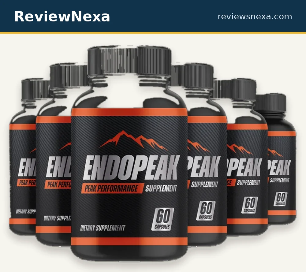 EndoPeak supplement bottles — official product photo with ReviewNexa branding