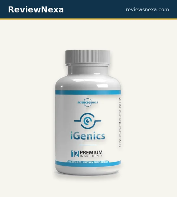 iGenics capsules and bottle — official product imagery showing the 12-ingredient eye formula