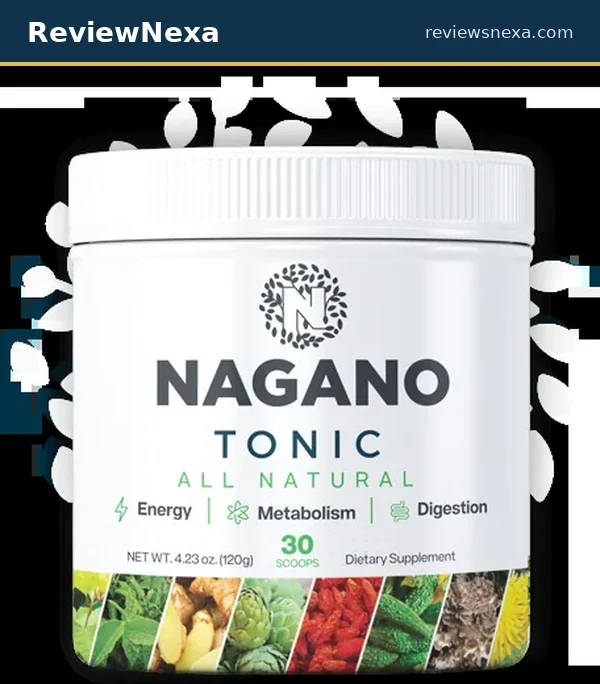 Nagano Tonic official product imagery showing the powdered drink mix jar and scoop