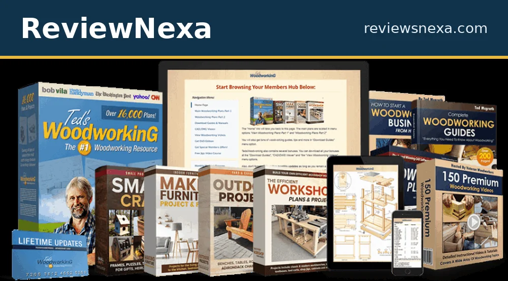 Ted's Woodworking product branding — the digital woodworking plan library sold as a one-time purchase