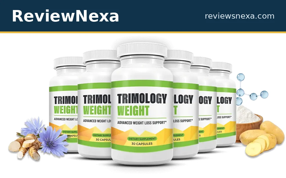 Trimology Weight supplement bottles — the seller lists five named ingredients on the label