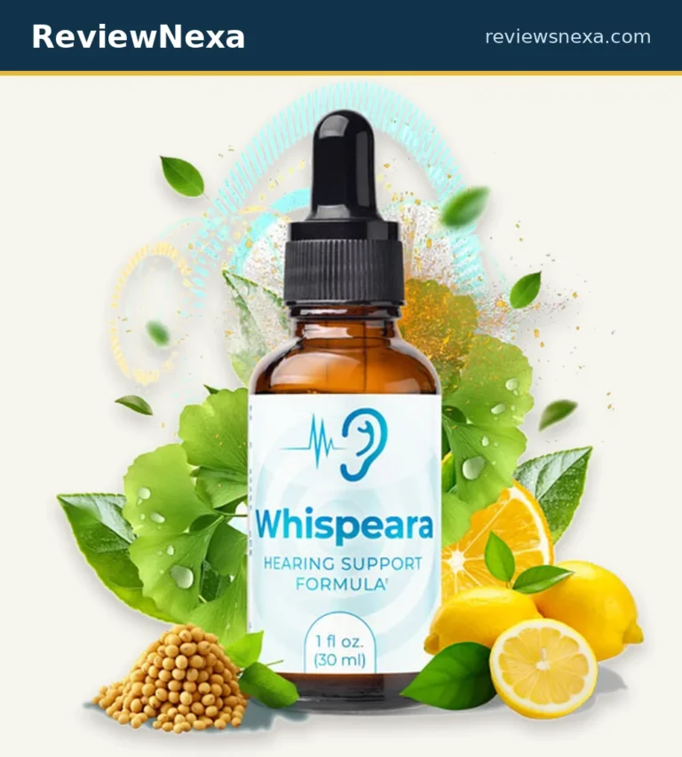 Whispeara — genuine amber glass dropper bottle with white label, the current 1 fl oz hearing-support formula